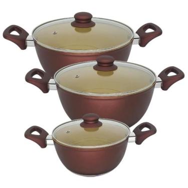 Imagem de Jogo Conjunto 3 Panela Revestimento Cerâmica Antiaderente Tampa Não Gr