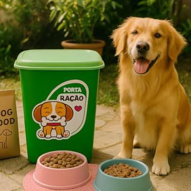 Imagem de Porta Ração 6 litros Pote para Ração de Cães e Gatos (Cachorro Verde)