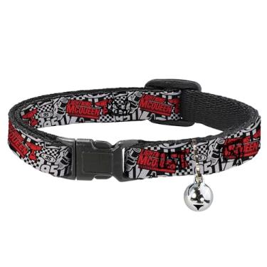 Imagem de Coleira para gatos Disney, coleira com sino, carros relâmpago McQueen Racing Colagem branca preta vermelha, 21,5 a 30,5 cm de largura
