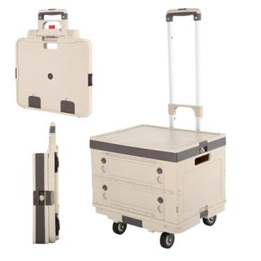 Imagem de Carrinho de rodinhas com rodas, carrinho utilitário 2 em 1 com tampas bloqueáveis, carrinho de tiro dobrável de 59 kg com alça de alumínio, roda silenciosa, caixa removível para professores, compras