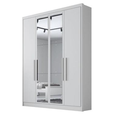 Imagem de Guarda Roupa Solteiro Sevilha 4 Portas 3 Gavetas Neve com Nicho e Espelho – Novo Horizonte