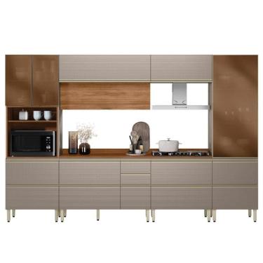 Imagem de Cozinha Modulada Proença 6 Peças Com Paneleiro 1 Forno E Cristaleira Nogueira Touch/Nude Prime Tx - Demartêz