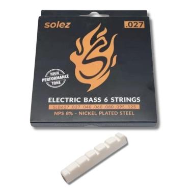 Imagem de Kit Encordoamento Baixo Solez 6 Cordas Slb627 + Nut Branco