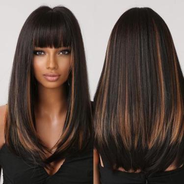 Imagem de Peruca Allbell Long Black Synthetic Hair para mulheres com franja