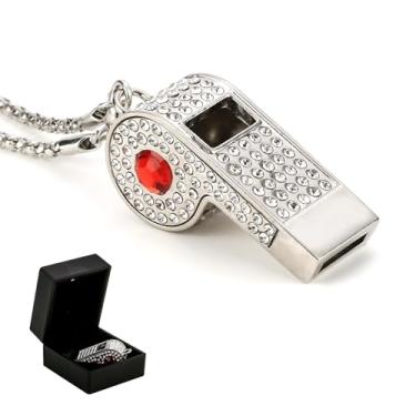 Imagem de ZLMC Apito de strass de corrente de metal, apito de colar, adequado para treinadores, árbitros, salva-vidas, atividades esportivas, adultos.