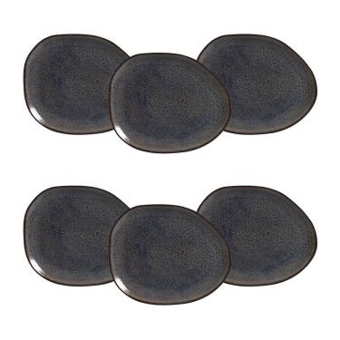 Imagem de Conjunto de Pratos Rasos Ovais Porto Brasil Orgânico Titanium Azul Escuro 31cm - 6 Peças