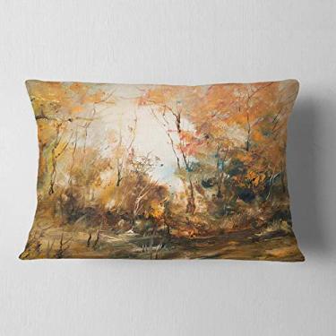 Imagem de Designart Floresta no outono Pintura de paisagem a óleo Lombar Sala de estar, Sofá, Travesseiro + Capa de almofada impressa em ambos os lados 30 x 50 cm