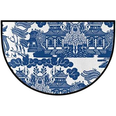 Imagem de bnil Capacho de porta meio redondo capacho de boas-vindas capacho chinoiserie de salgueiro azul para entrada externa, para entrada externa 45,7 x 76,2 cm, resistente ao desgaste, tapetes semicírculos, tapetes de área para cozinha