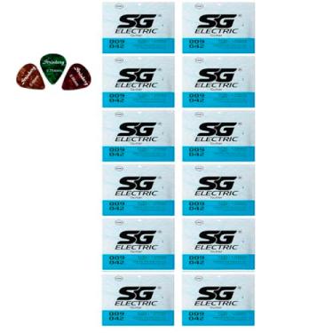 Imagem de Kit 12 Sg Encordoamento Guitarra .009 Extra Leve Níquel Jogo