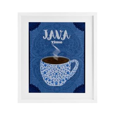 Imagem de Stupell Industries Caneca de café azul Java Time Impressão emoldurada branca sob vidro design por Lori Mosley, 53 x 43