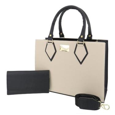 Imagem de Kit 2 bolsas feminina square alça de mão e transversal com carteira - 