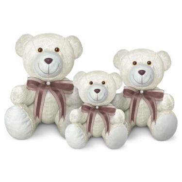 Imagem de Trio De Ursinhos De Pelúcia Articulado Decoração Com Laço 15, 20 e 25c