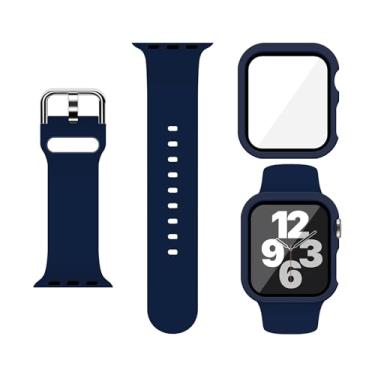 Imagem de XFEN Pulseira esportiva de silicone tamanho M/G com protetor de tela para Apple Watch série 10 de 42 mm - azul marinho