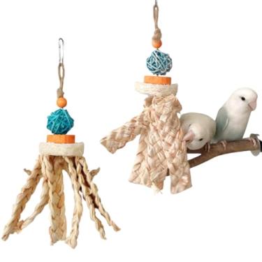 Imagem de Brinquedos de mastigar papagaio com bico de pássaro com casca de milho de madeira colorida bola de vime bucha de bloco de madeira, adequado para periquito, calopsita, periquito, periquito, periquito