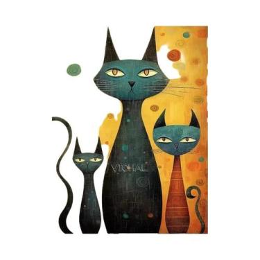 Imagem de Arte De Parede Abstrata Colorida De Gato, Decoração Vibrante De Animal