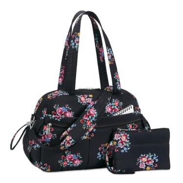 Imagem de TOPDesign Bolsa esportiva de viagem para mulheres, bolsa de ginástica acolchoada com bolso molhado, para viagem de fim de semana com manga de bagagem, Flor, Large, Casual