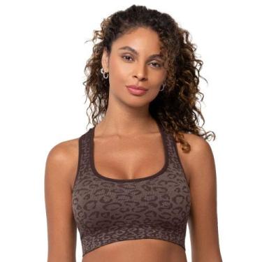 Imagem de Top Fitness Nadador Oncinha com Bojo Removível Marrom Zee Rucci, G