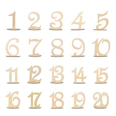Imagem de Números Mesa Casamento 1-20, Placas Mesa Rústicas Madeira com Suporte para Recepção Casamento Banquete Aniversário Festa Aniversário Chuveiro Noiva Hotel Bar Restaurante Decorações