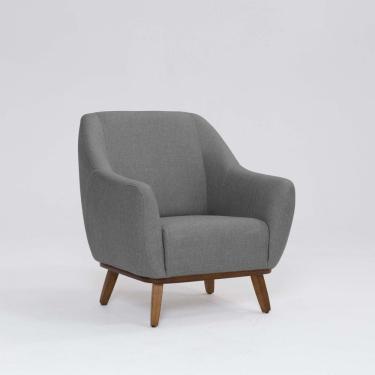 Imagem de Poltrona Tecido Linho Base Madeira Paloma Mescla Cinza