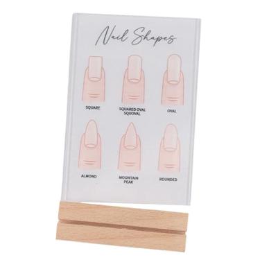 Imagem de predolo Placa de exibição de formato de unha com base de madeira, decoração de identificação conveniente, suprimentos para sala pequena e transparente,