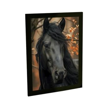 Imagem de Quadro Decorativo Cavalo Negro Floresta Foto Decoração Poster Quarto Sala