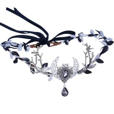 Imagem de Capacete MOSTORY feito à mão Silver Moon Crown Elf Tiara