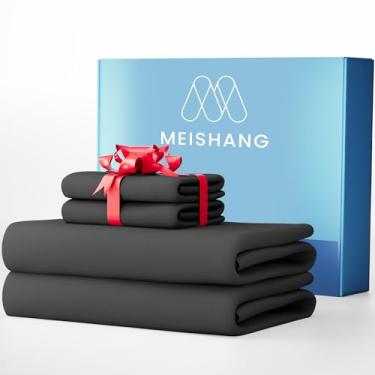Imagem de MEISHANG Lençóis de algodão 1000 fios Queen Size - 100% algodão egípcio, cetim acetinado, ultramacio e respirável, bolsos profundos de 40 cm - 4 peças (Queen, cinza escuro)