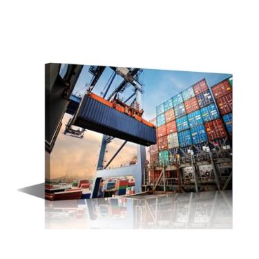 Imagem de TUMOVO Doca comercial pintura aquarela tela contêiner de envio pôster arte de parede decoração logística arte de parede impressão pinturas para sala de estar quarto cozinha decoração 1 painel 91 x 61