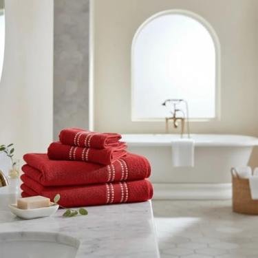 Imagem de Jogo de Toalhas Linea Camesa, 4 Peças, Banho e Rosto, Algodão e Poliéster, Branco, 265g/m², 120x62cm e 70x45cm (Vermelho)