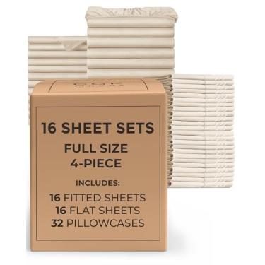 Imagem de Pacote com 16 conjuntos de lençóis - (16) conjuntos de lençóis completos - roupa de cama completa a granel - pacote de capas de atacado para hotéis, spa e Airbnbs - bolso profundo, sem desbotamento e