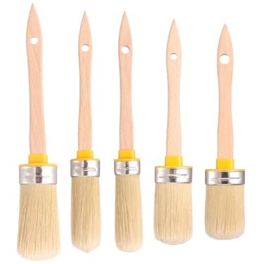 Imagem de 5 pincéis de tinta de giz com cabo de madeira antiderrapante, conjunto de pincéis de cera eficiente para pintura e decoração de cera, artesanato faça você mesmo