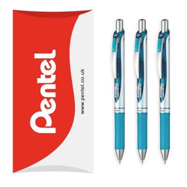 Imagem de Pentel Caneta de tinta gel líquida retrátil EnerGel XM BL77 – 0,7 mm – 54% reciclada – Pacote com 3 – Turquesa