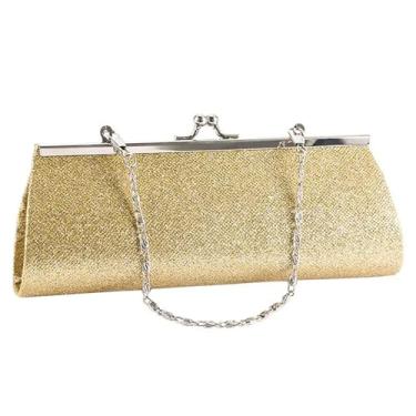 Imagem de 1 pç bolsa feminina de noite bolsa de mão brilhante glitter clutch bolsa de casamento corrente banquete de noiva bolsa de ombro, A, ouro