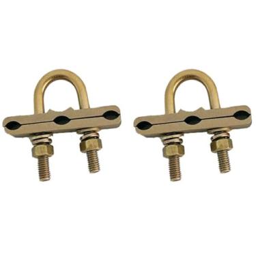 Imagem de Braçadeira de haste de aterramento com orifício de 3 fios, encaixe de conduíte de aterramento de braçadeira em U de cobre amarelo, para fio de 0,5 a 1 cm a tubo de água de 0,6-2,2 cm ou conexão segura