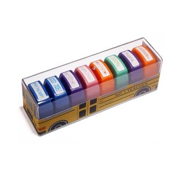 Imagem de WAFJAMF Pacote com 8 carimbos de professores para classificação autotinta, conjunto de carimbos escolares para dever de casa, avaliação de sala de aula, carimbos portáteis de professores para