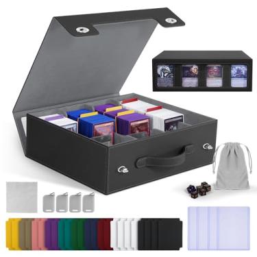 Imagem de Trading Card Storage Box with Portable Handle, 3000+ MTG Deck Box with 4 Card Stoppers Commander Display Card Storage Box Card Case Toploader MTG TCG Sports Cards Commander Deck Box(Black&gray)