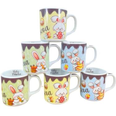 Imagem de Kit Jogo Conjunto 6 Canecas 300ml Porcelana Estampa Variada - Antilope