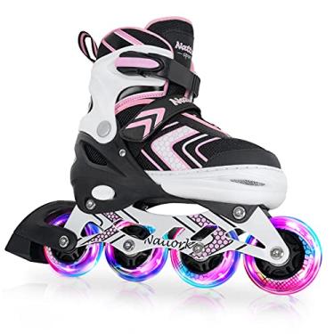 Imagem de Nattork Patins ajustáveis em linha para crianças com rodas de iluminação total, patins iluminadores externos e internos para meninos e meninas