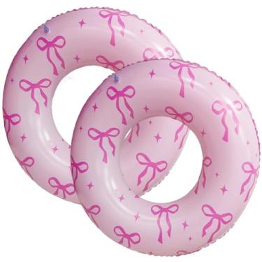 Imagem de Boias infláveis de piscina para adultos – Pacote com 2 boias flutuantes para piscina, tubos de piscina, anéis de natação, laço rosa, boia inflável para piscina, festa, lago na praia, adultos (laço