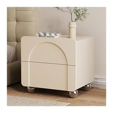 Imagem de Mesa de cabeceira pequena de madeira maciça simples cor sólida mesa de cabeceira armazenamento quarto bonito armário pés gaveta dupla grande capacidade cabeceira móveis mesa de cabeceira (cor: bege