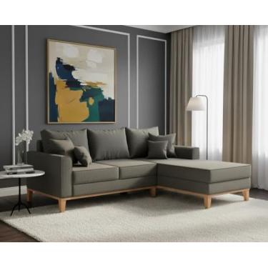 Imagem de Sofá Beny com Chaise Direita, 2,00x1,40m, 3 Lugares, Linho, Base em Madeira. (Grafite)