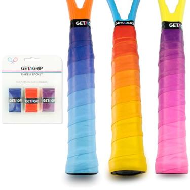 Imagem de Get A Grip - Fita de aderência para raquete de tênis personalizada - Overgrips antiderrapantes/de secagem rápida - Aderência de raquete de badminton pré-cortada com fita de acabamento (pacote grande