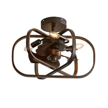 Imagem de Ventiladores de teto retrô com luzes e lustres de ventilador de gaiola de metal remoto Luz de teto silenciosa DC reversível Ventilador de teto industrial de 6 velocidades com iluminação Padr