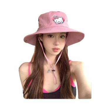Imagem de Chapéu De Pescador Hello Kitty Ajustável Com Aba Larga Para Verão, Cha