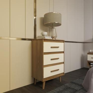 Imagem de Mobília Decor, Cômoda Maya 3 Gavetas com Puxadores e Pés Retro Design Moderno Quarto Savana Mobília Decor