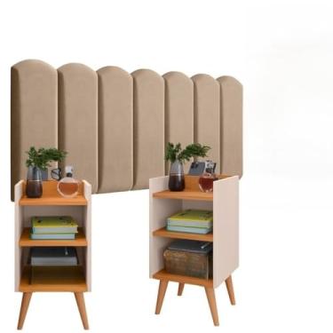 Imagem de 2 de Mesa de Cabeceira Nicho Porta e Kit de Módulo Estofada Adesiva 57x30x26cm(KING 1.95-10 PLACAS,NUVEM BEGE/KIT MAX OFF/CINA)