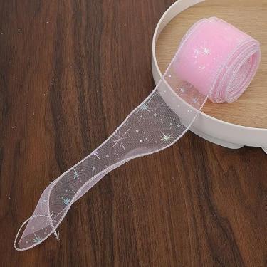 Imagem de Fita com fio transparente estrela 20 jardas 2-1/20.3 cm rolo de fitas de chiffon impressas em estrela brilhante para embrulho de presente buquês florais decoração de festa de casamento dia dos