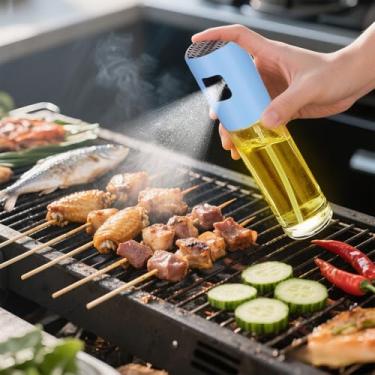 Imagem de Pulverizador de óleo de 100 ml para cozinhar, dispensador de óleo 2 em 1 para cozinha, dispensador de azeite de oliva para utensílios de cozinha, salada, churrasco (azul)