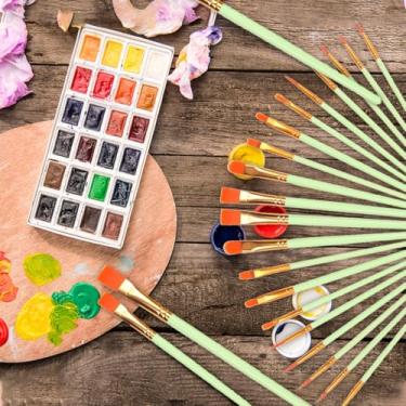 Imagem de Conjunto de 20 pincéis, pincéis de ponta redonda, kits de pintura de artistas pequenos em aquarela a óleo para adultos, arte de unhas faciais, detalhes em miniatura e pintura rupestre, verde