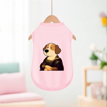 Imagem de Roupas para animais de estimação: Camiseta regata sem mangas de tecido premium para respirabilidade com o cachorro Mona estampada rosa PP